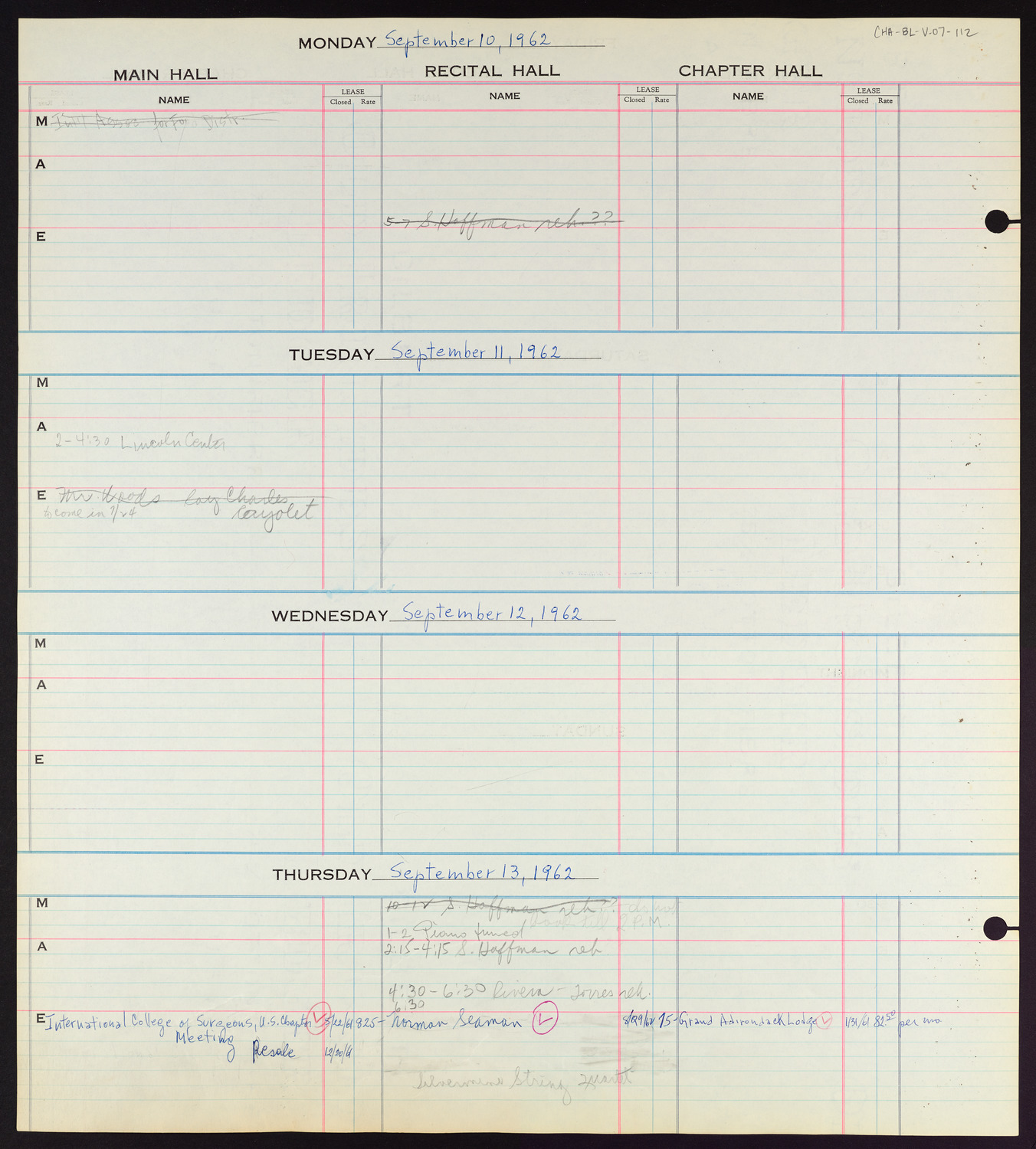 Carnegie Hall Booking Ledger, volume 7, page 112