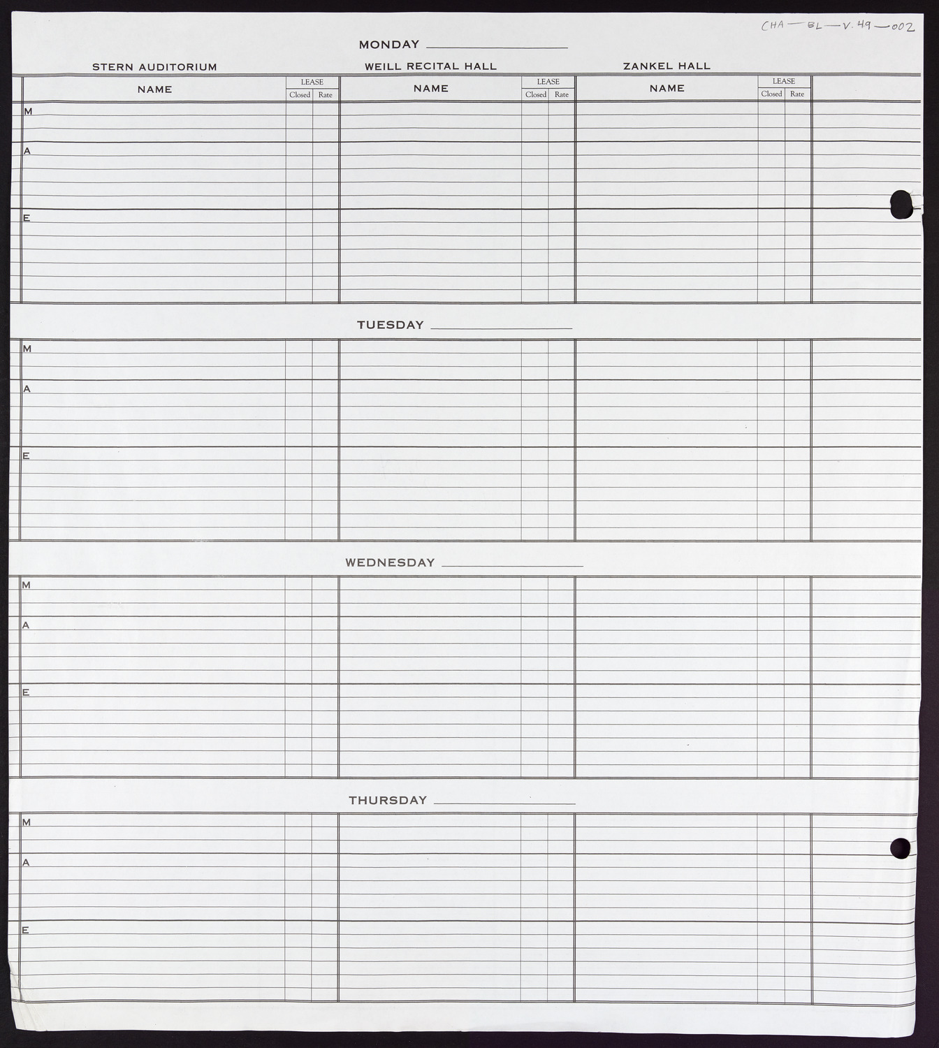 Carnegie Hall Booking Ledger, volume 49, page 2