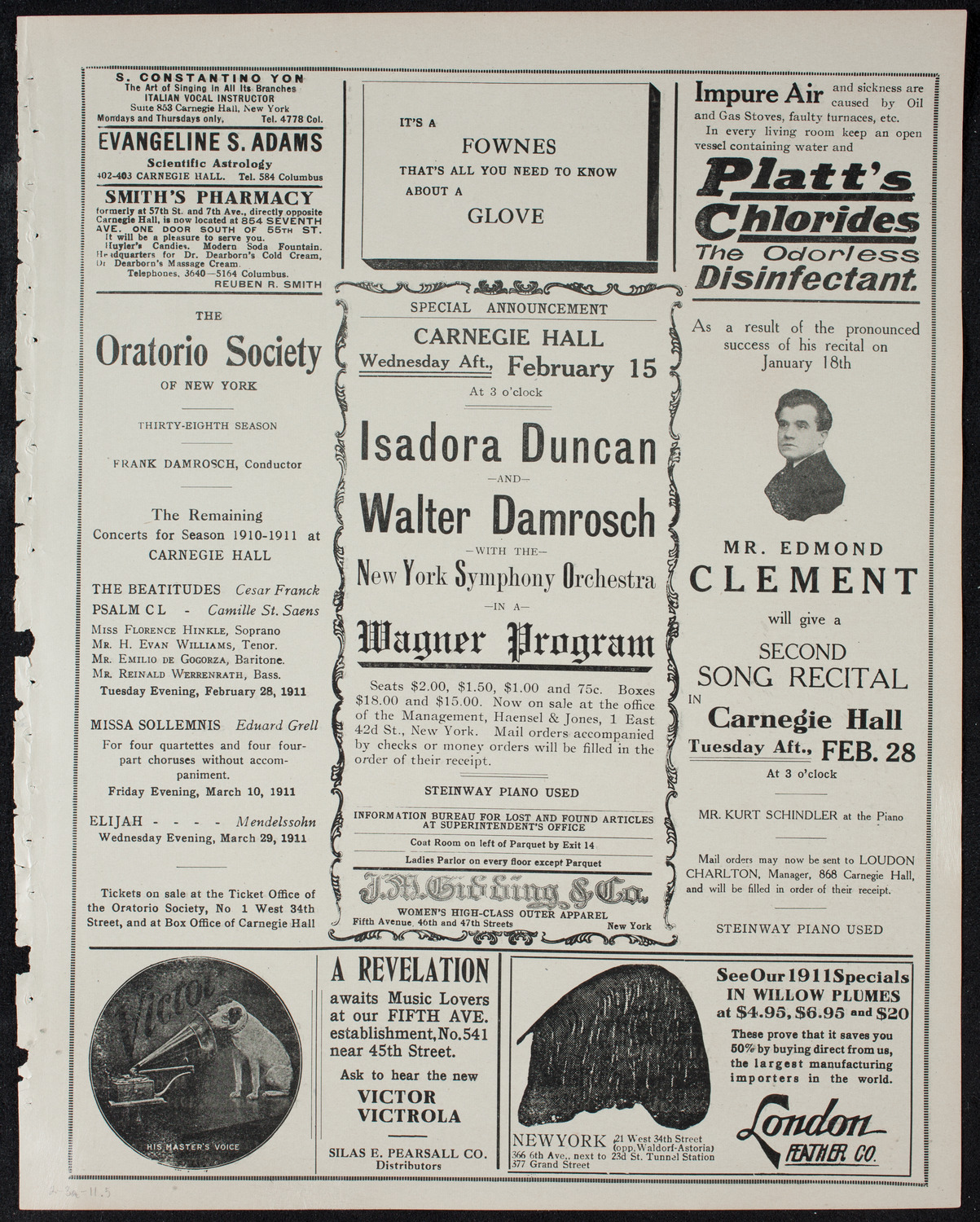 New York Philharmonic, February 3, 1911, program page 9