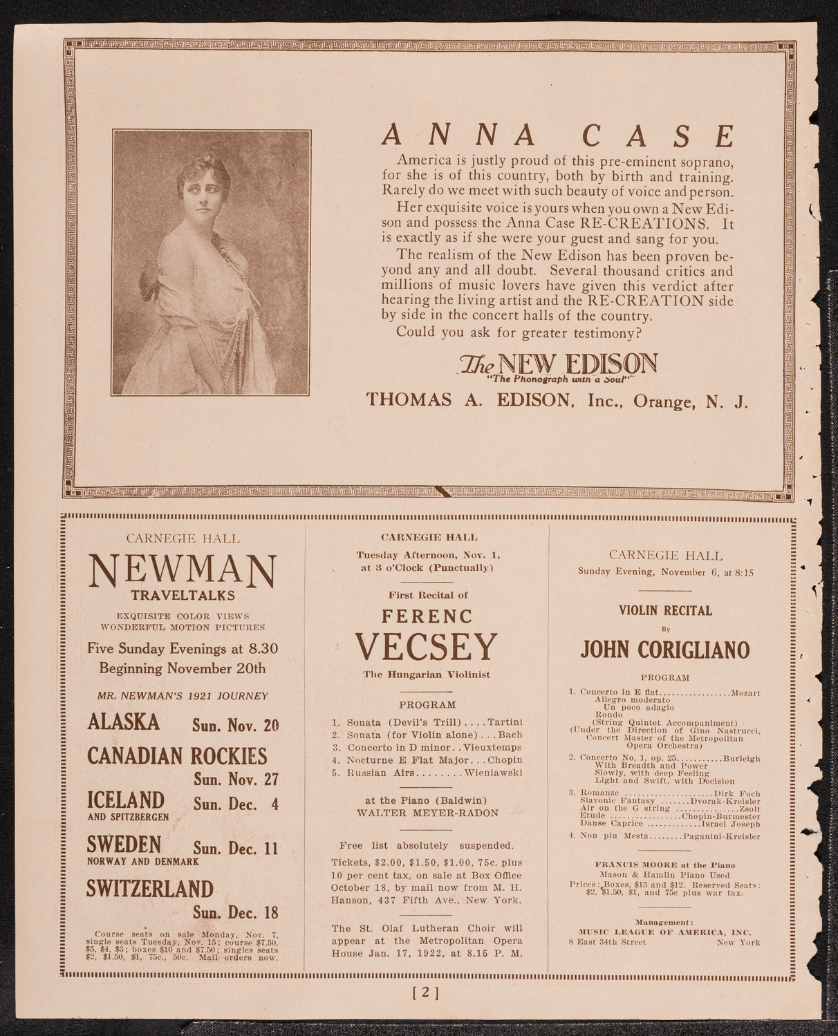 Mecca Temple of New York: Ancient Arabic Order of the Nobles of the Mystic Shrine, October 29, 1921, program page 2