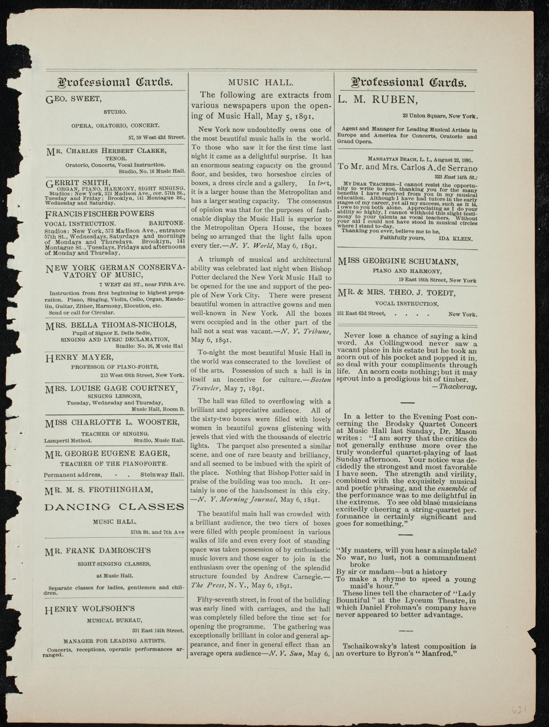 Kneisel Quartet, January 15, 1892, program page 11