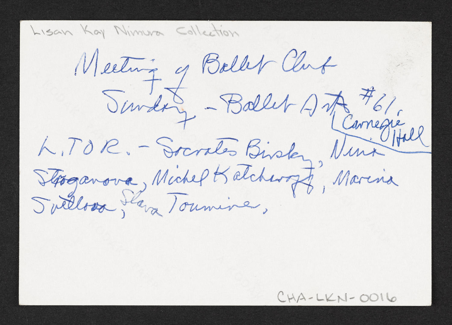 Meeting of the Ballet Club at Ballet Arts, Carnegie Hall Studio #61 (back)