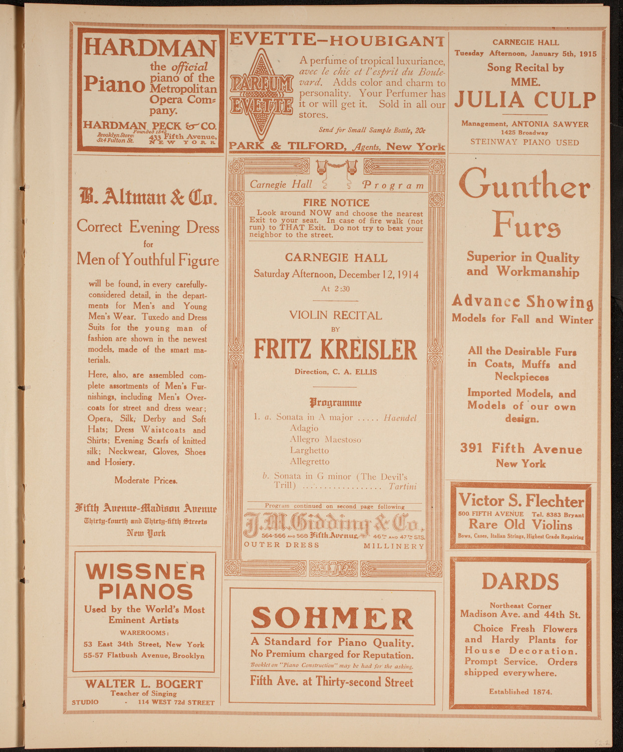 Fritz Kreisler, Violin, December 12, 1914, program page 5