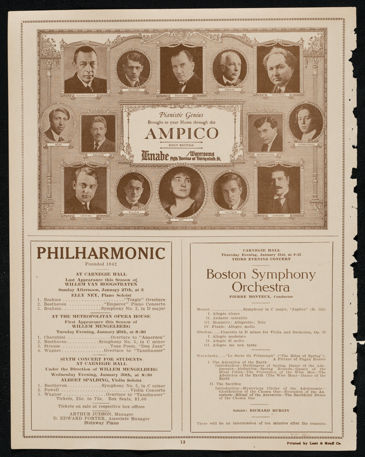 New York Philharmonic, January 24, 1924, program page 12