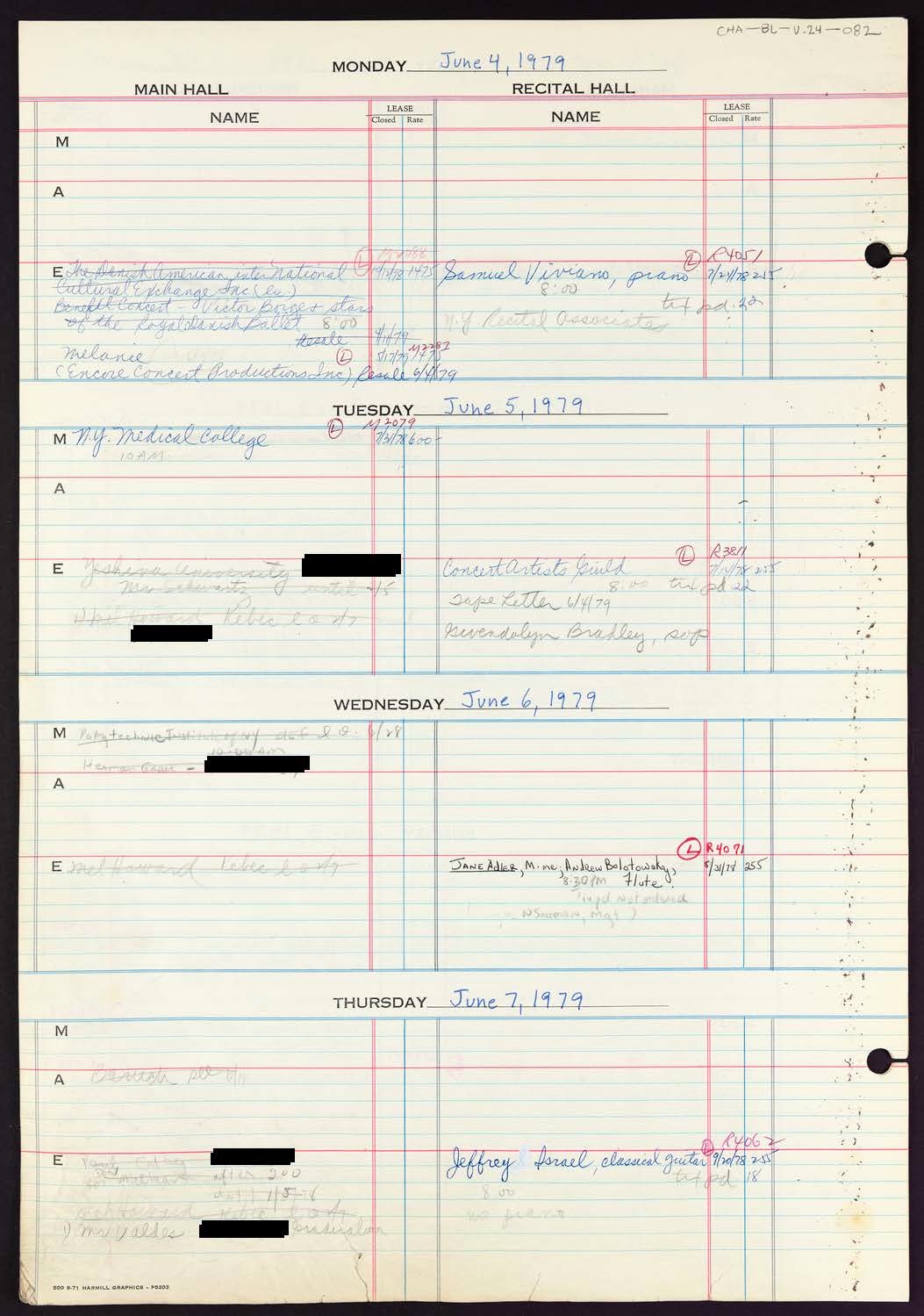 Carnegie Hall Booking Ledger, volume 24, page 82