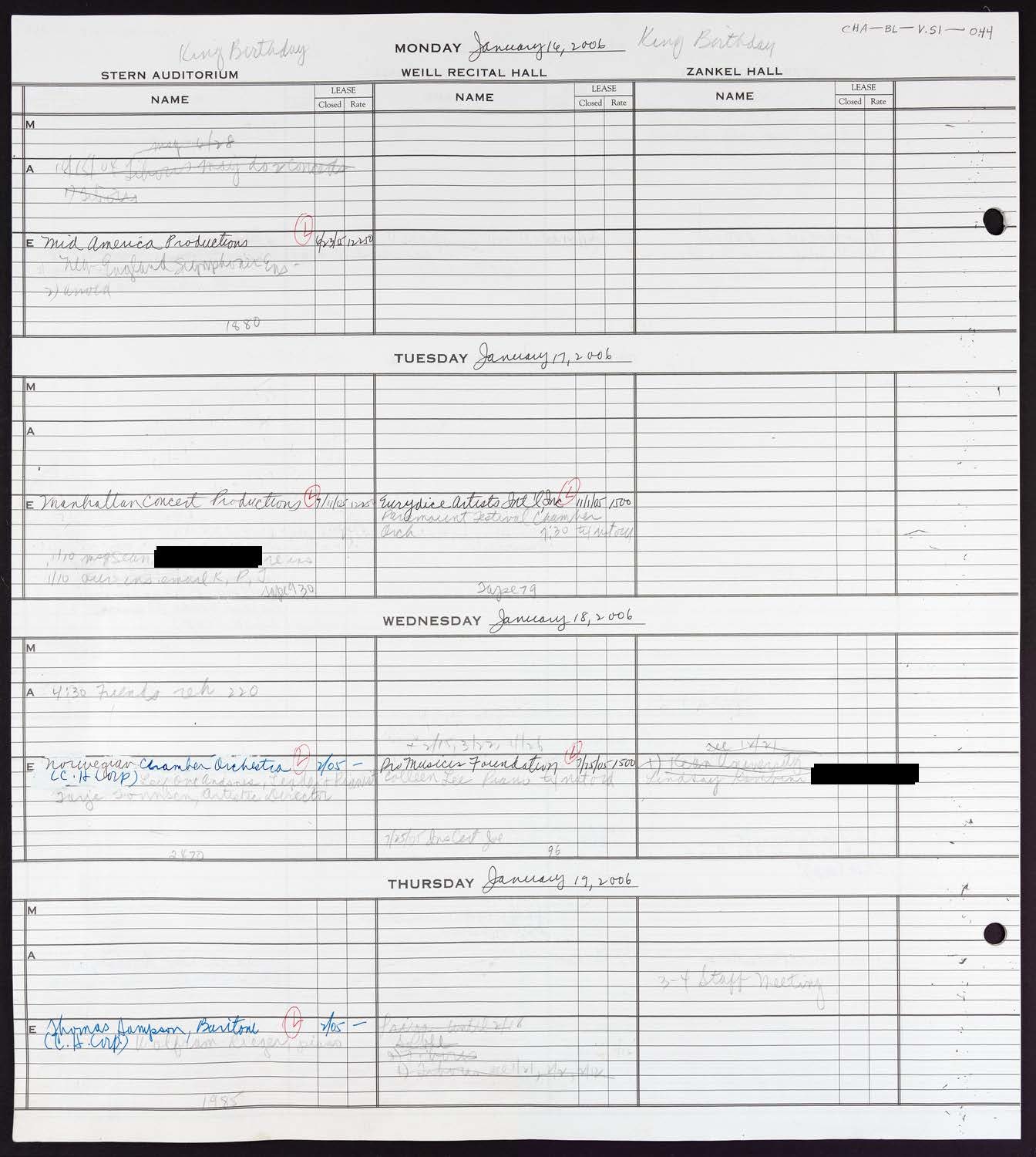 Carnegie Hall Booking Ledger, volume 51, page 44