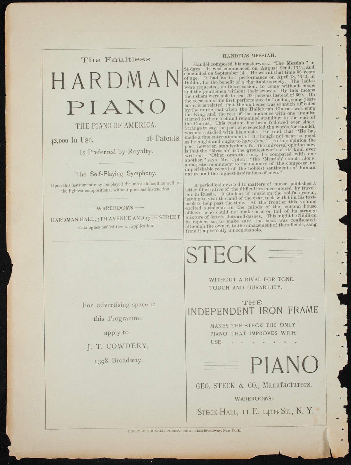Oratorio Society of New York, December 29, 1891, program page 12