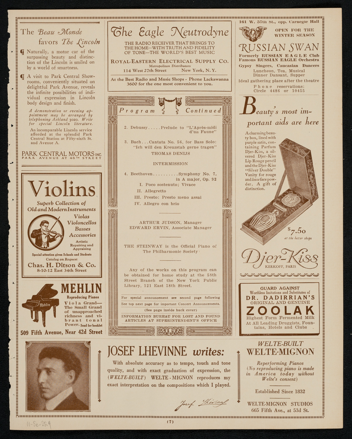 New York Philharmonic, November 5, 1925, program page 7