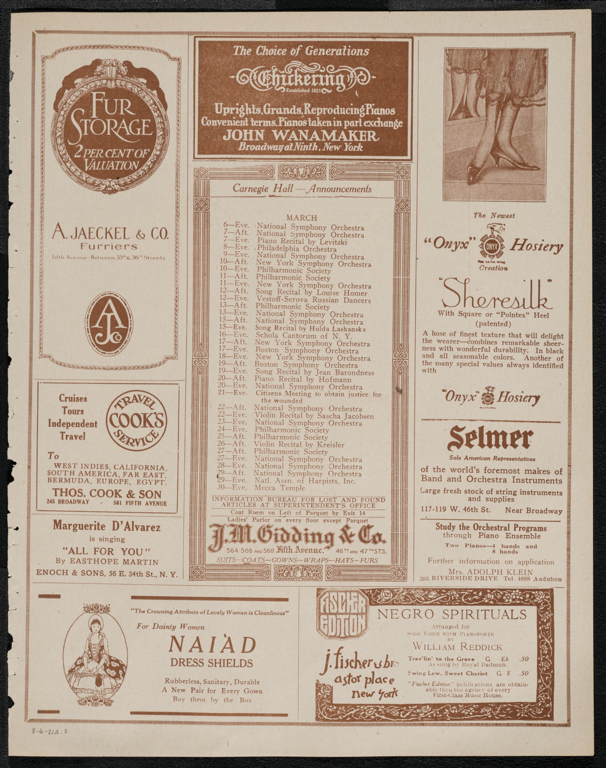 Erica Morini, Violin, March 6, 1921, program page 3