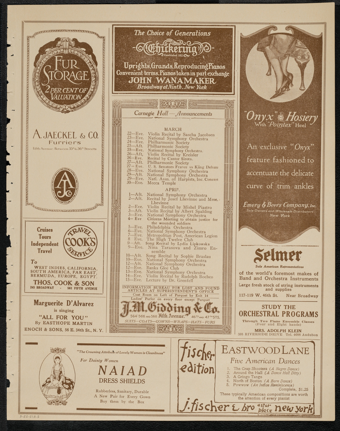 National Symphony Orchestra, March 22, 1921, program page 3