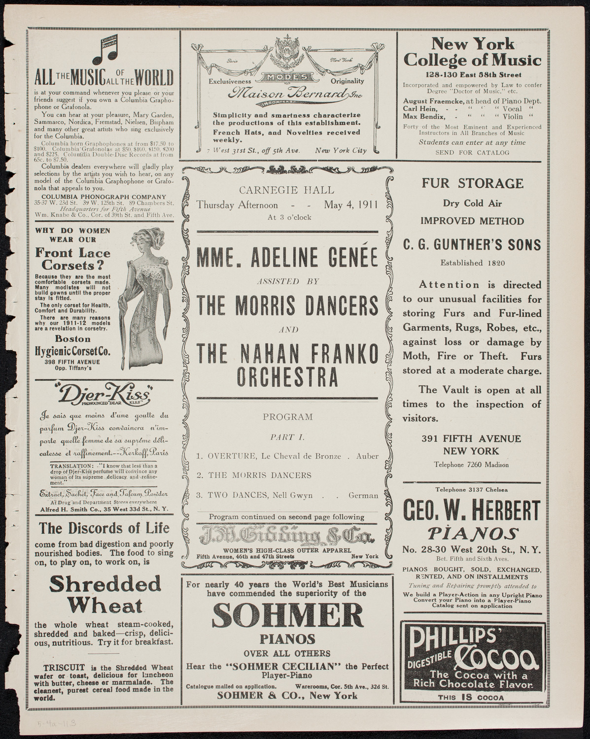 Adeline Genée with The Morris Dancers and The Nahan Franko Symphony Orchestra, May 4, 1911, program page 5