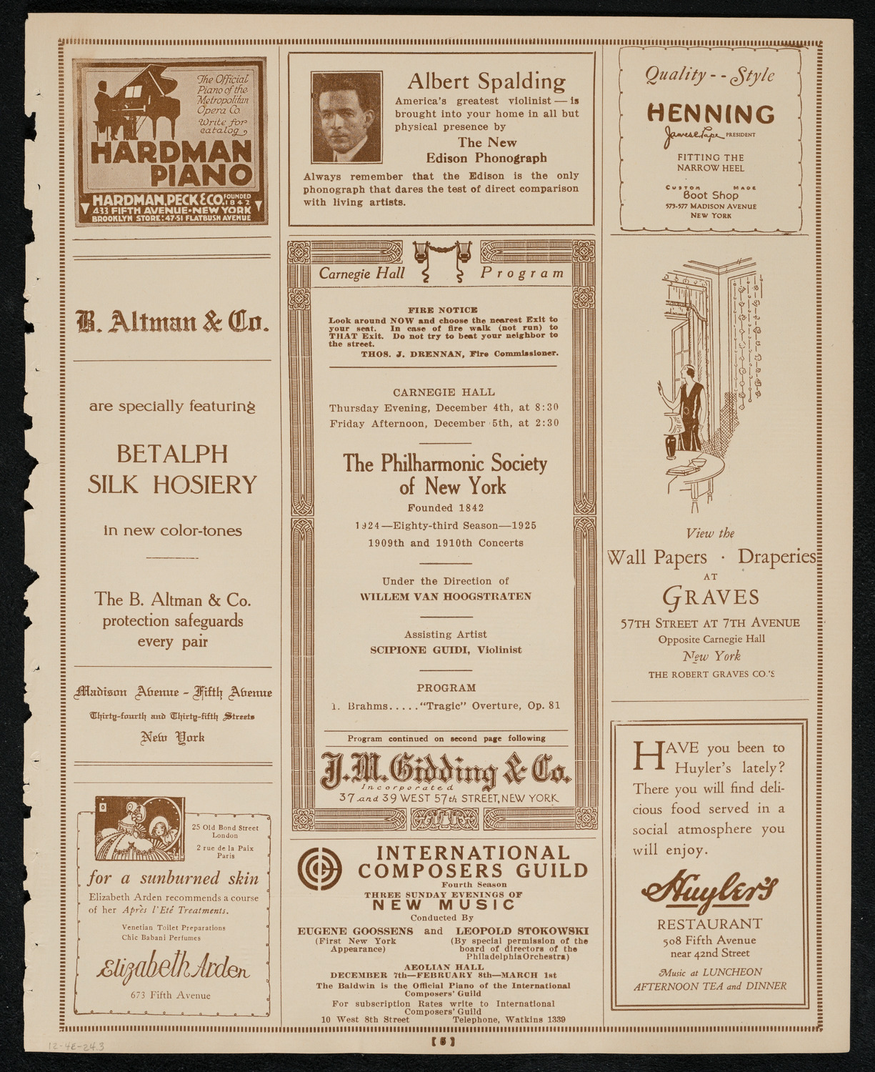 New York Philharmonic, December 4, 1924, program page 5