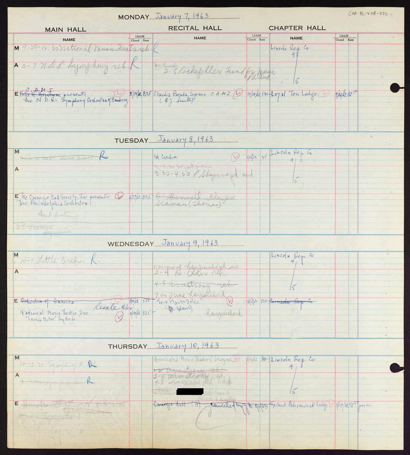 Carnegie Hall Booking Ledger, volume 8, page 30