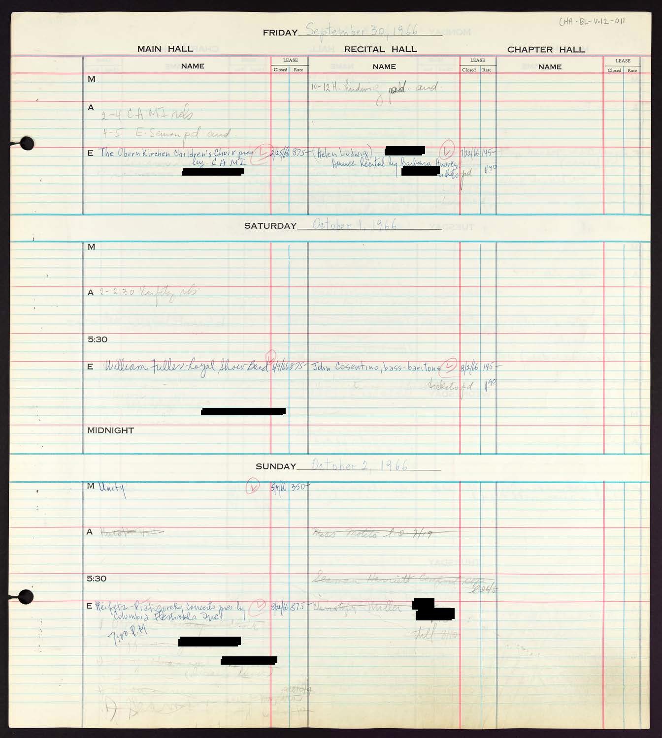 Carnegie Hall Booking Ledger, volume 12, page 11