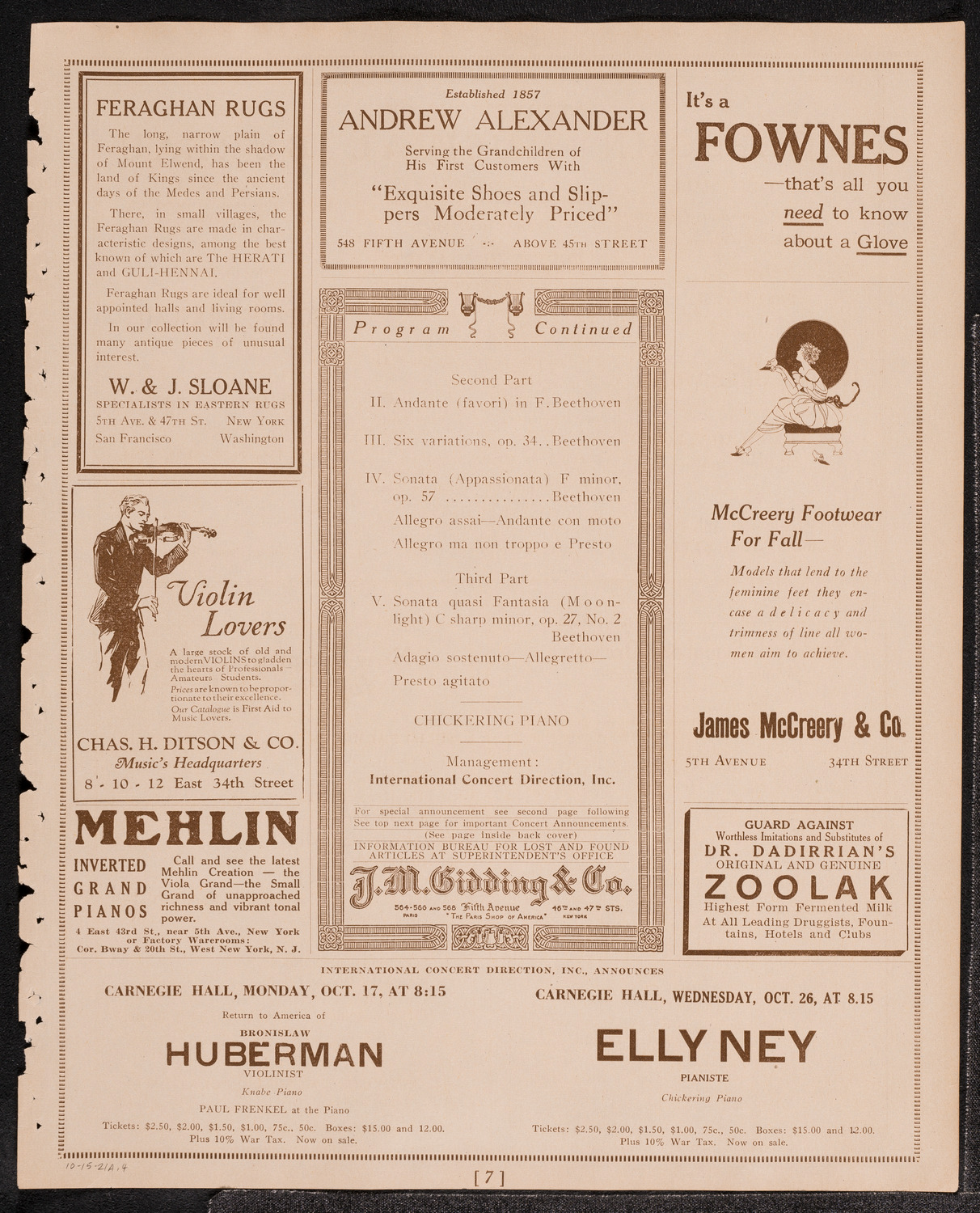 Elly Ney, Piano, October 15, 1921, program page 7