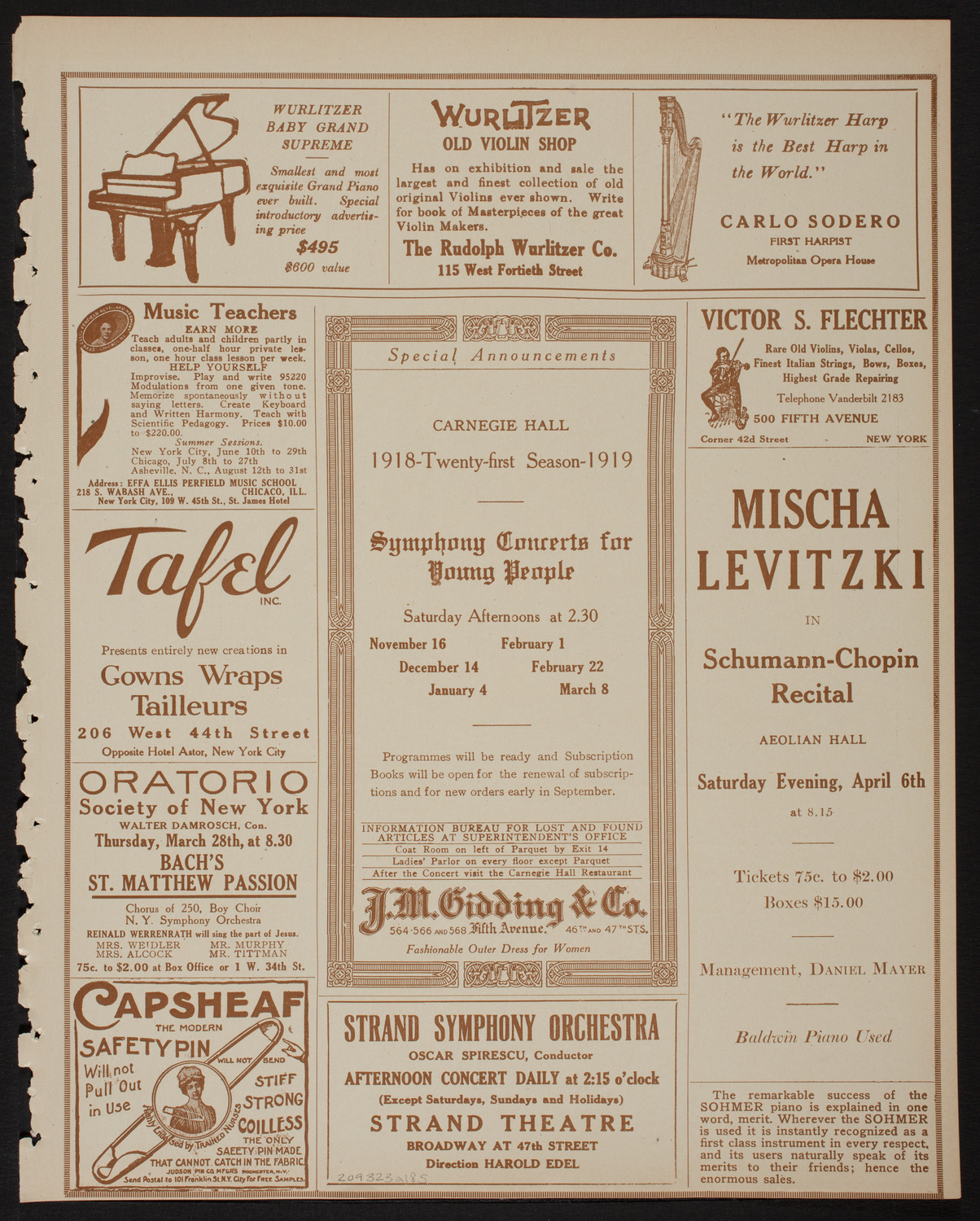 Leopold Auer, Violin, March 23, 1918, program page 9