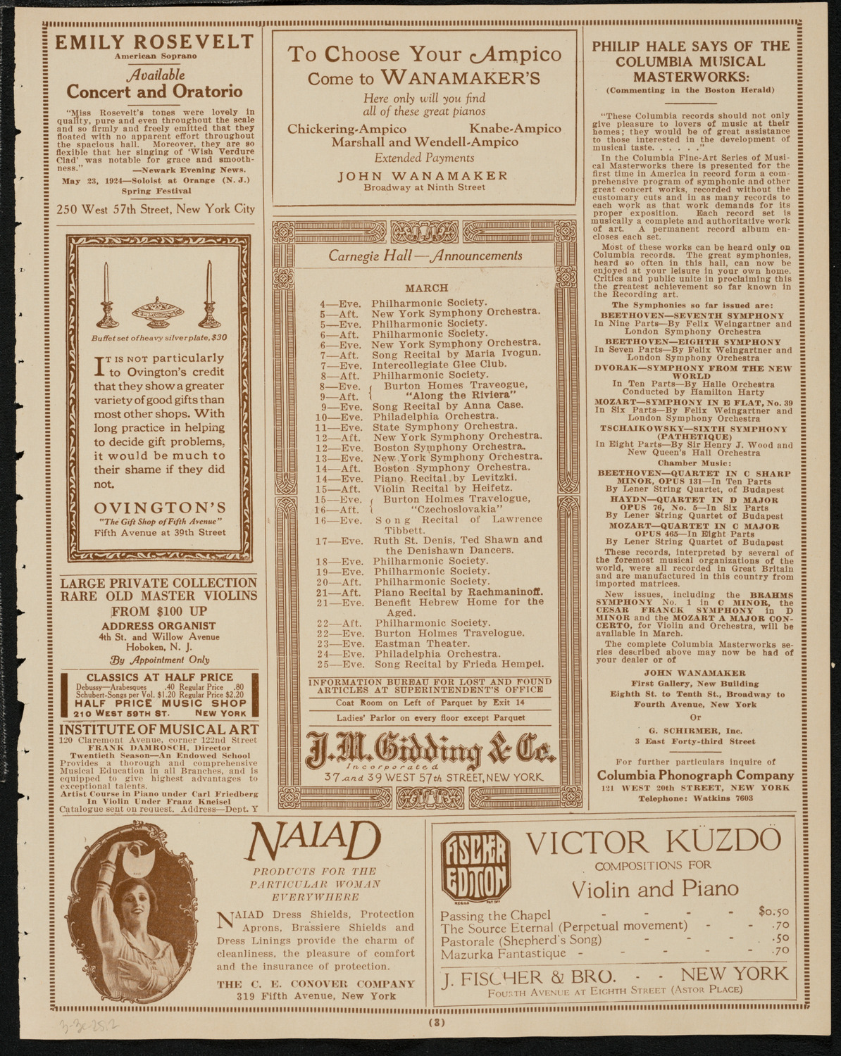 Francis MacMillen, Violin, March 3, 1925, program page 3