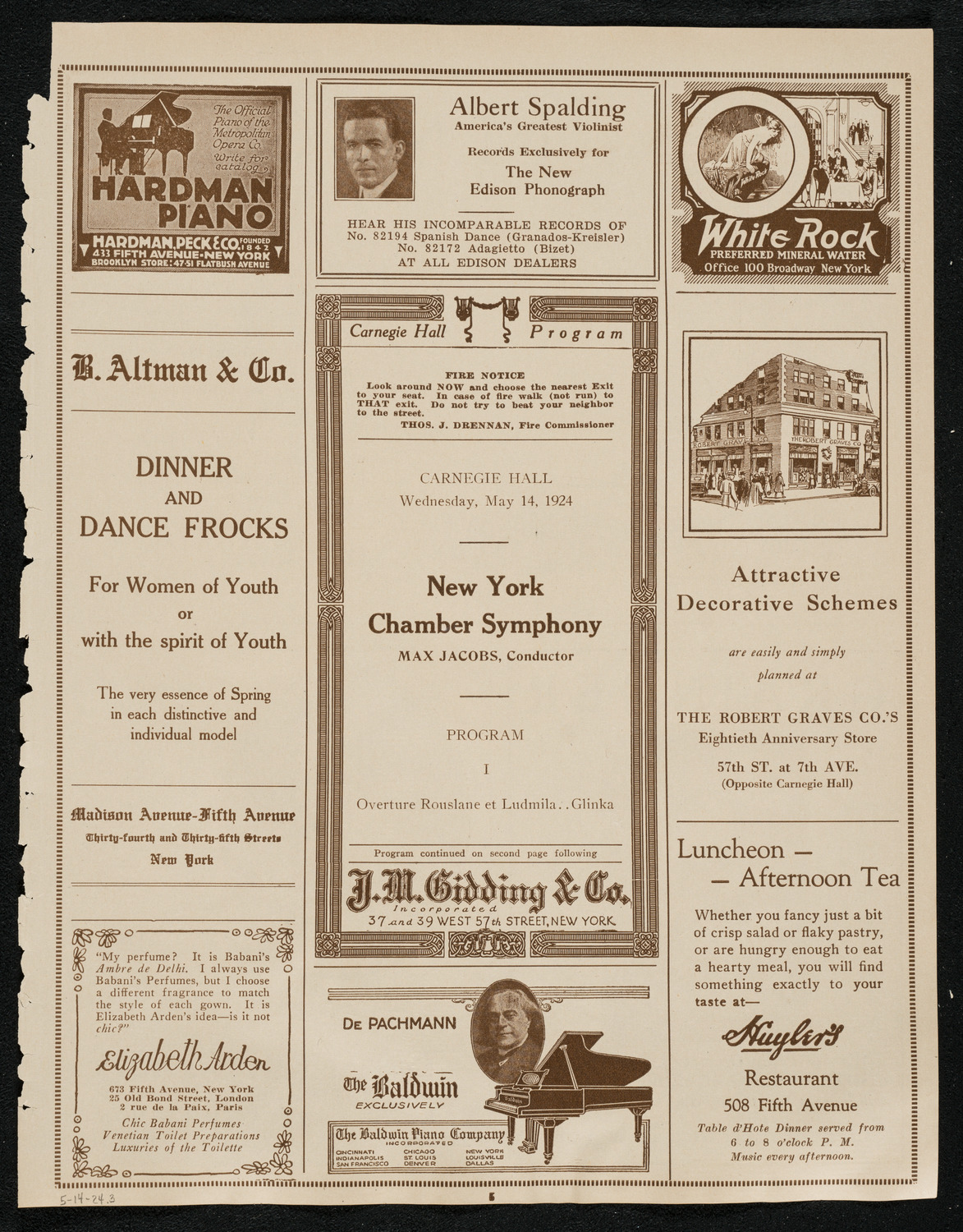 New York Chamber Symphony, May 14, 1924, program page 5