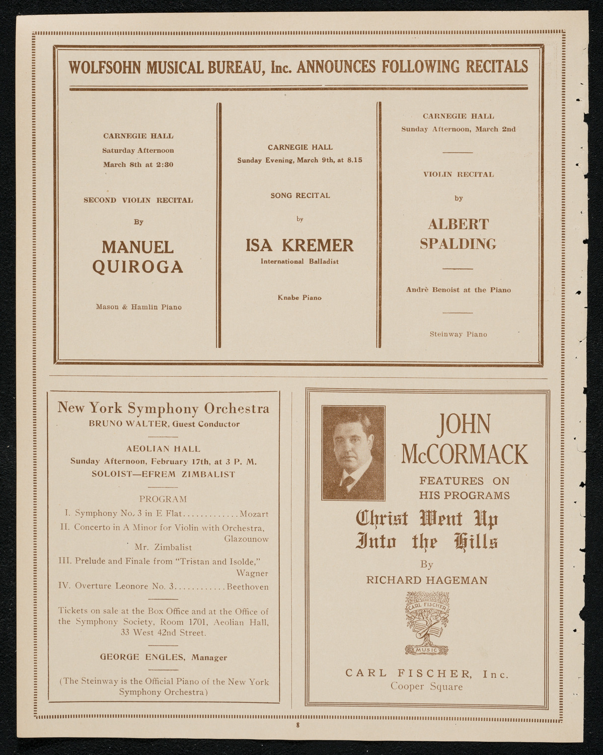 Reinald Werrenrath, Baritone, February 12, 1924, program page 8