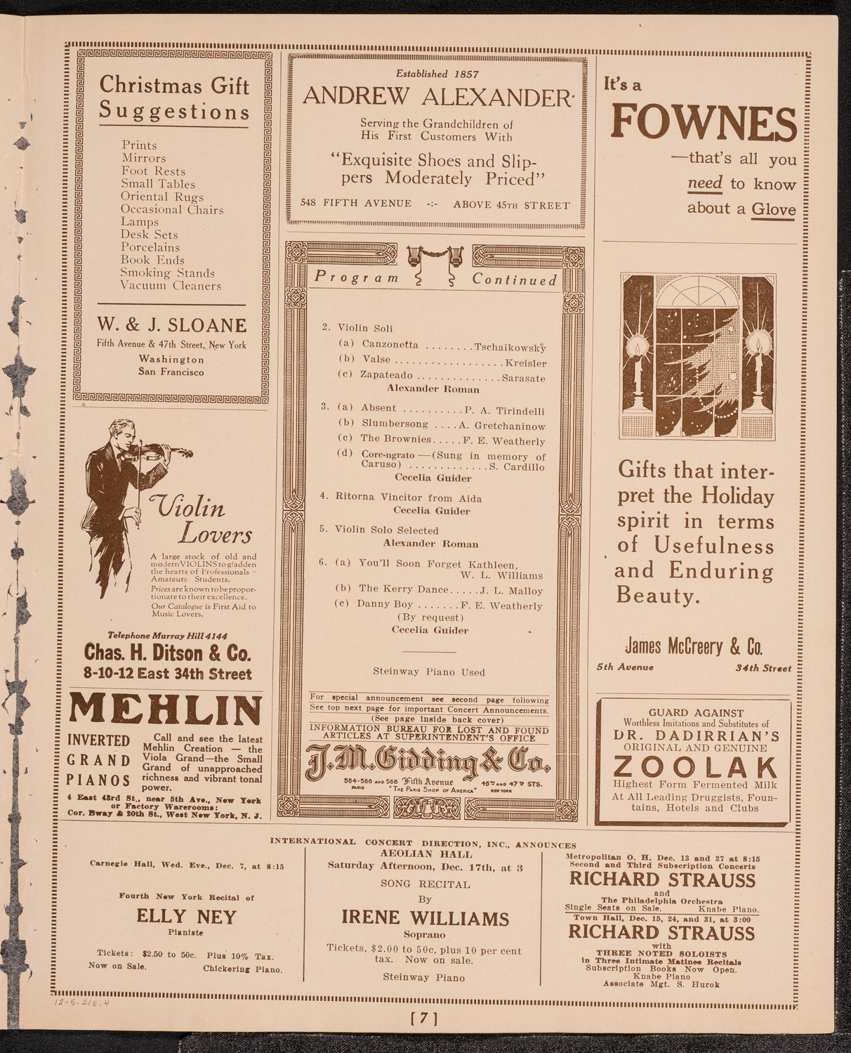 Cecelia Guider, Soprano, December 5, 1921, program page 7