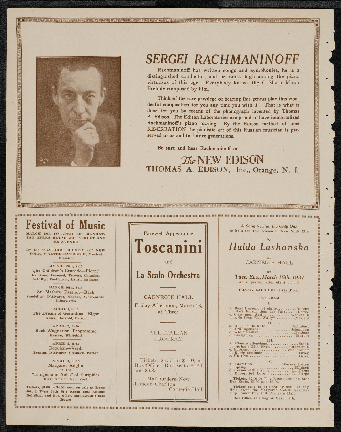 New York Symphony Orchestra, March 11, 1921, program page 2