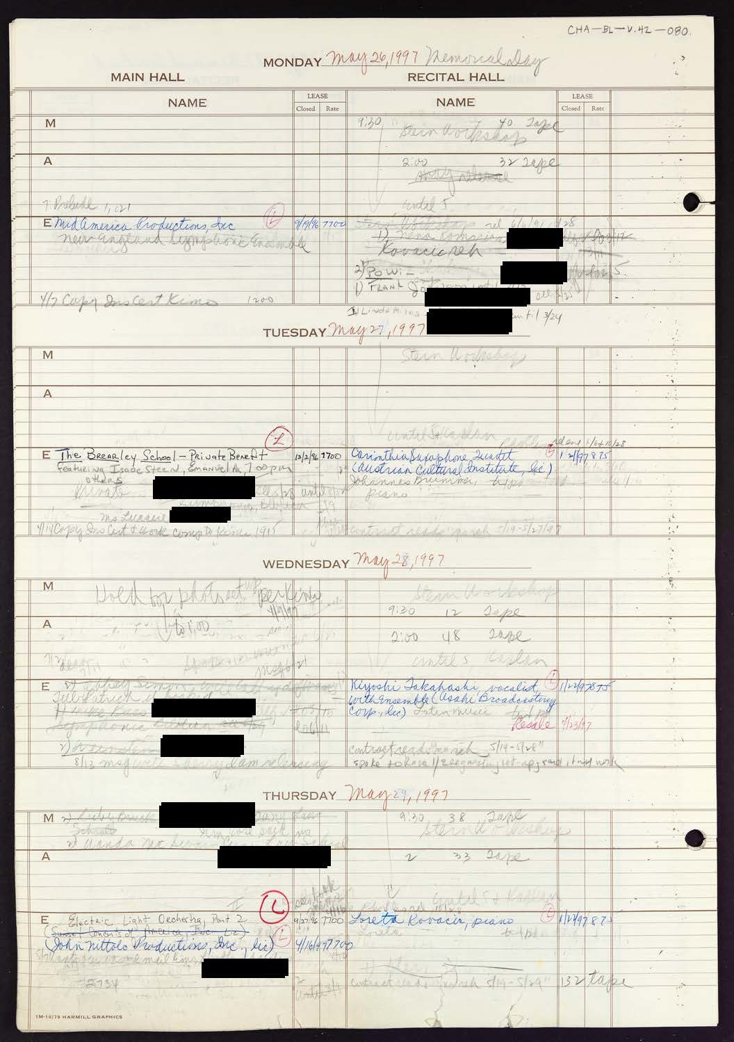 Carnegie Hall Booking Ledger, volume 42, page 80