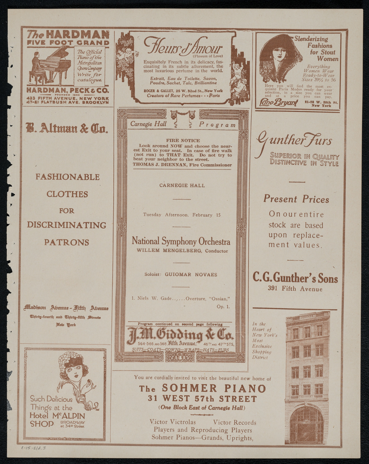 National Symphony Orchestra, February 15, 1921, program page 5