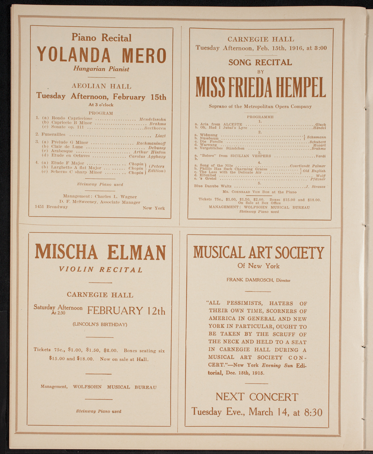 Germaine Schnitzer, Piano, and Francis MacMillen, Violin, February 7, 1916, program page 10