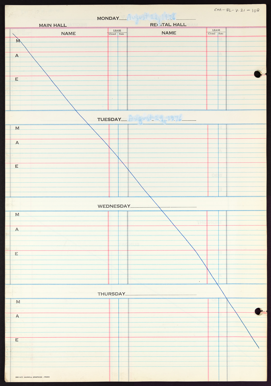 Carnegie Hall Booking Ledger, volume 21, page 108