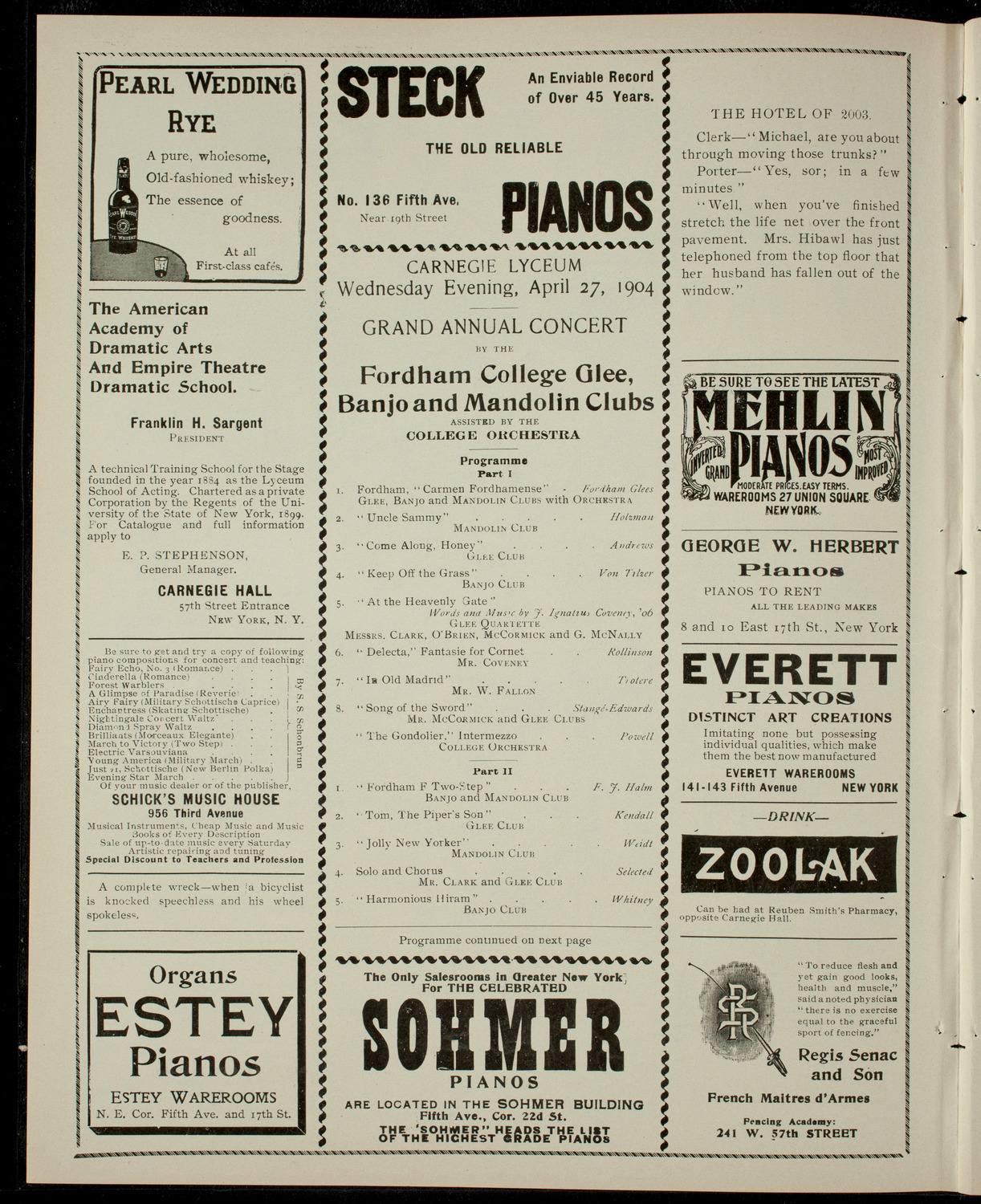 Fordham College Glee, Banjo, and Mandolin Clubs, April 27, 1904, program page 2