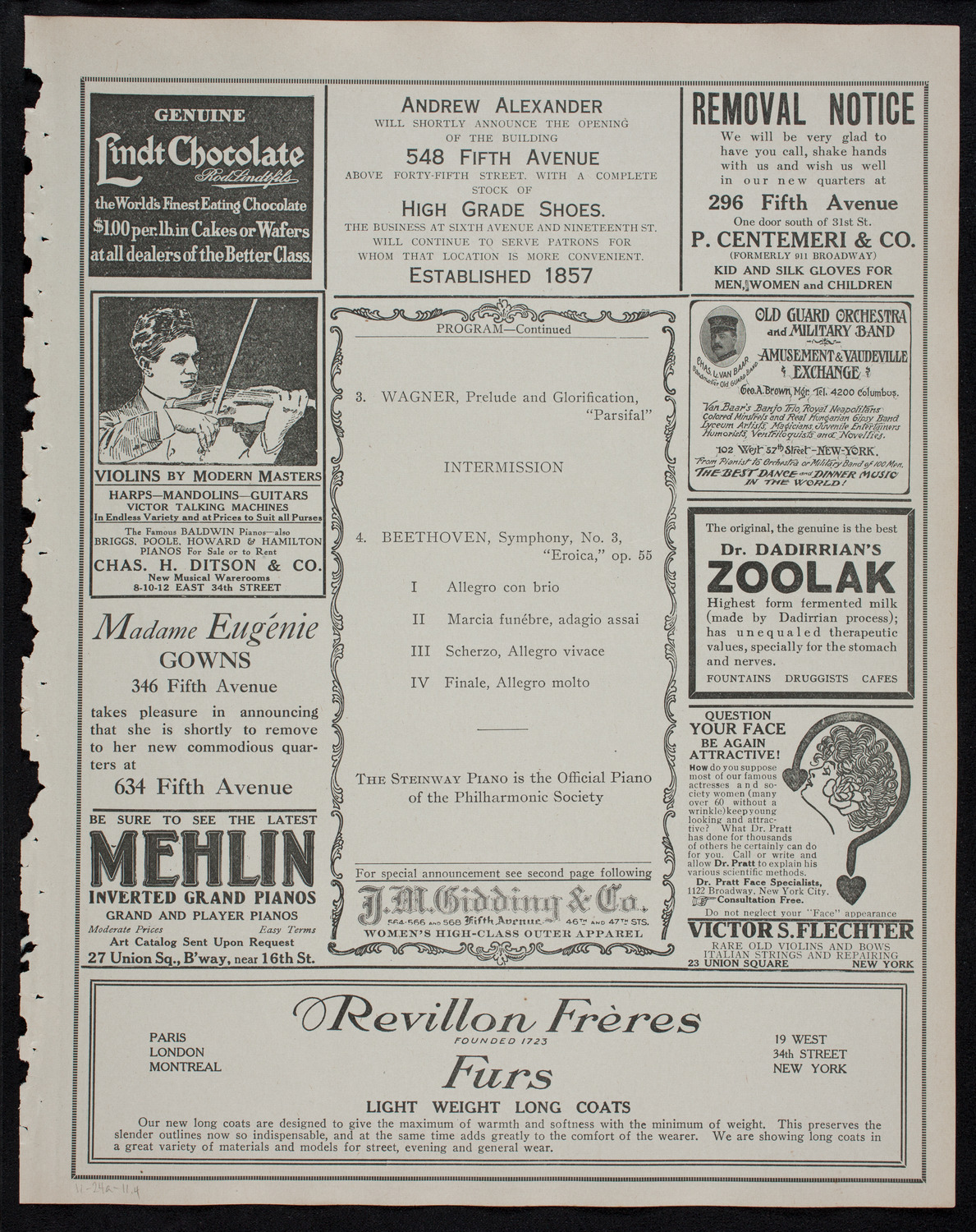 New York Philharmonic, November 24, 1911, program page 7