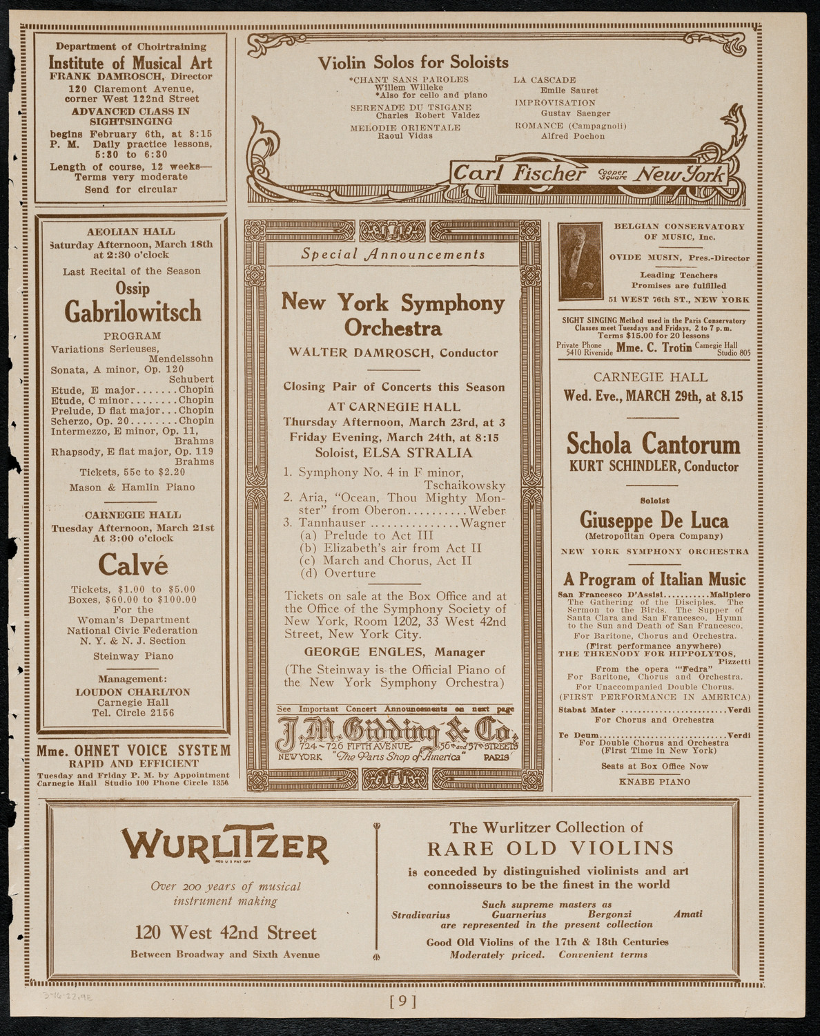 Boston Symphony Orchestra, March 16, 1922, program page 9