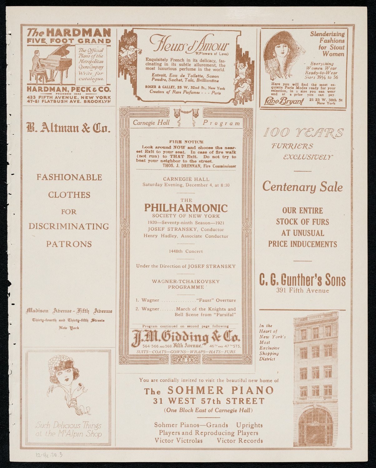 New York Philharmonic, December 4, 1920, program page 5