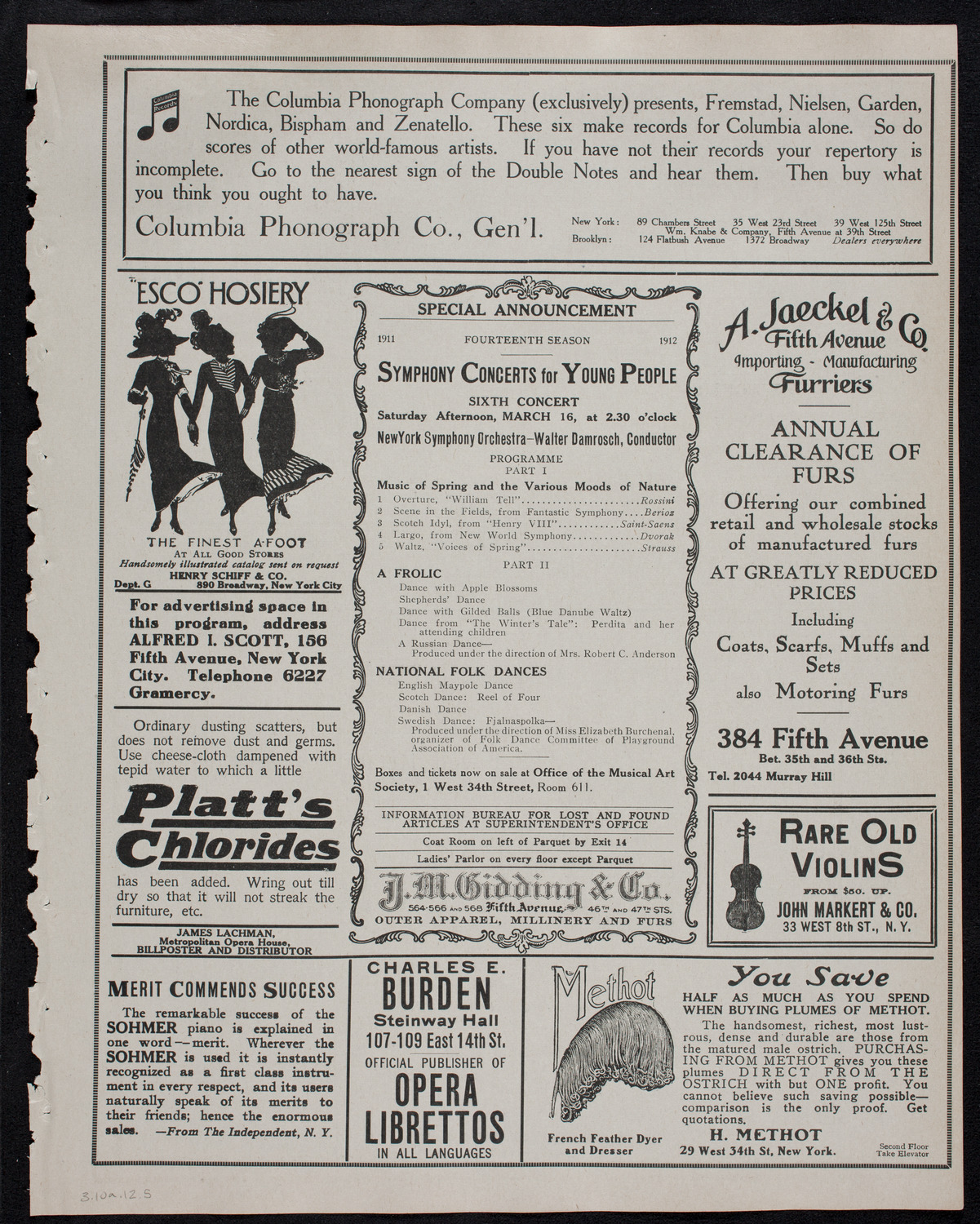 New York Philharmonic, March 10, 1912, program page 9