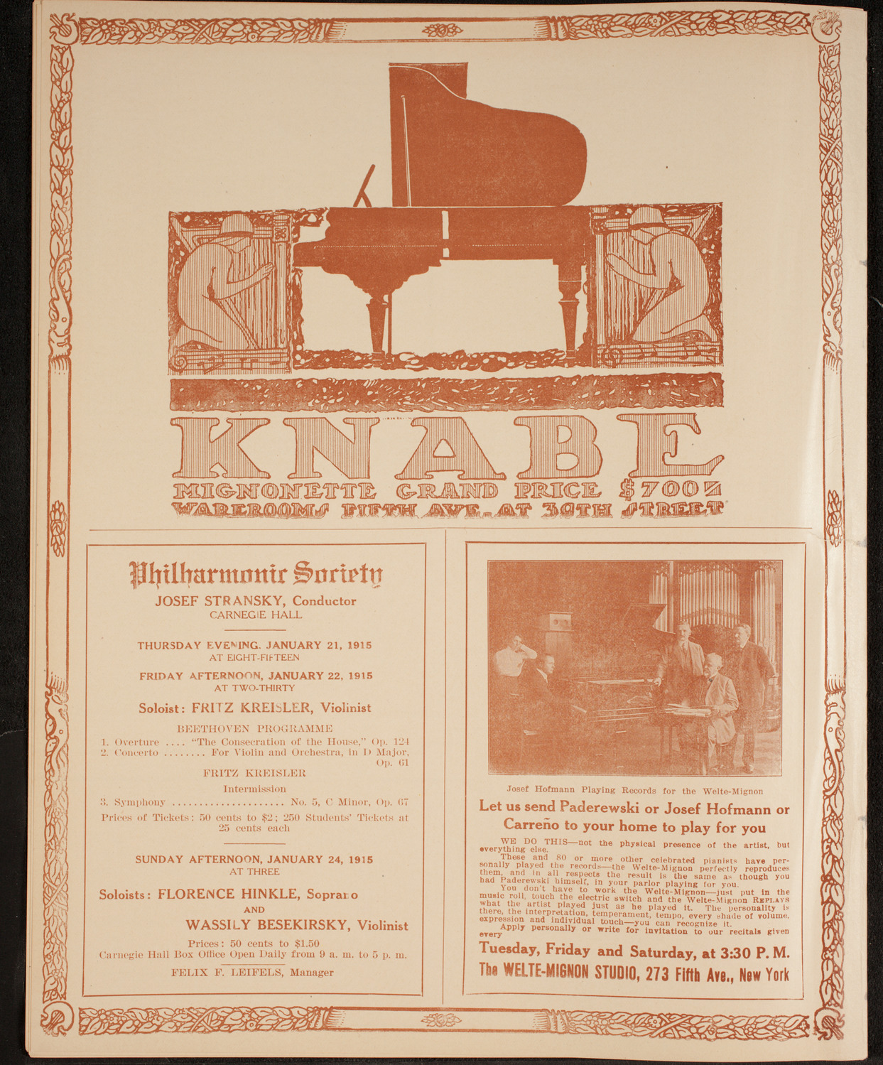 Benefit: Widows and Orphans in Galicia, January 19, 1915, program page 12