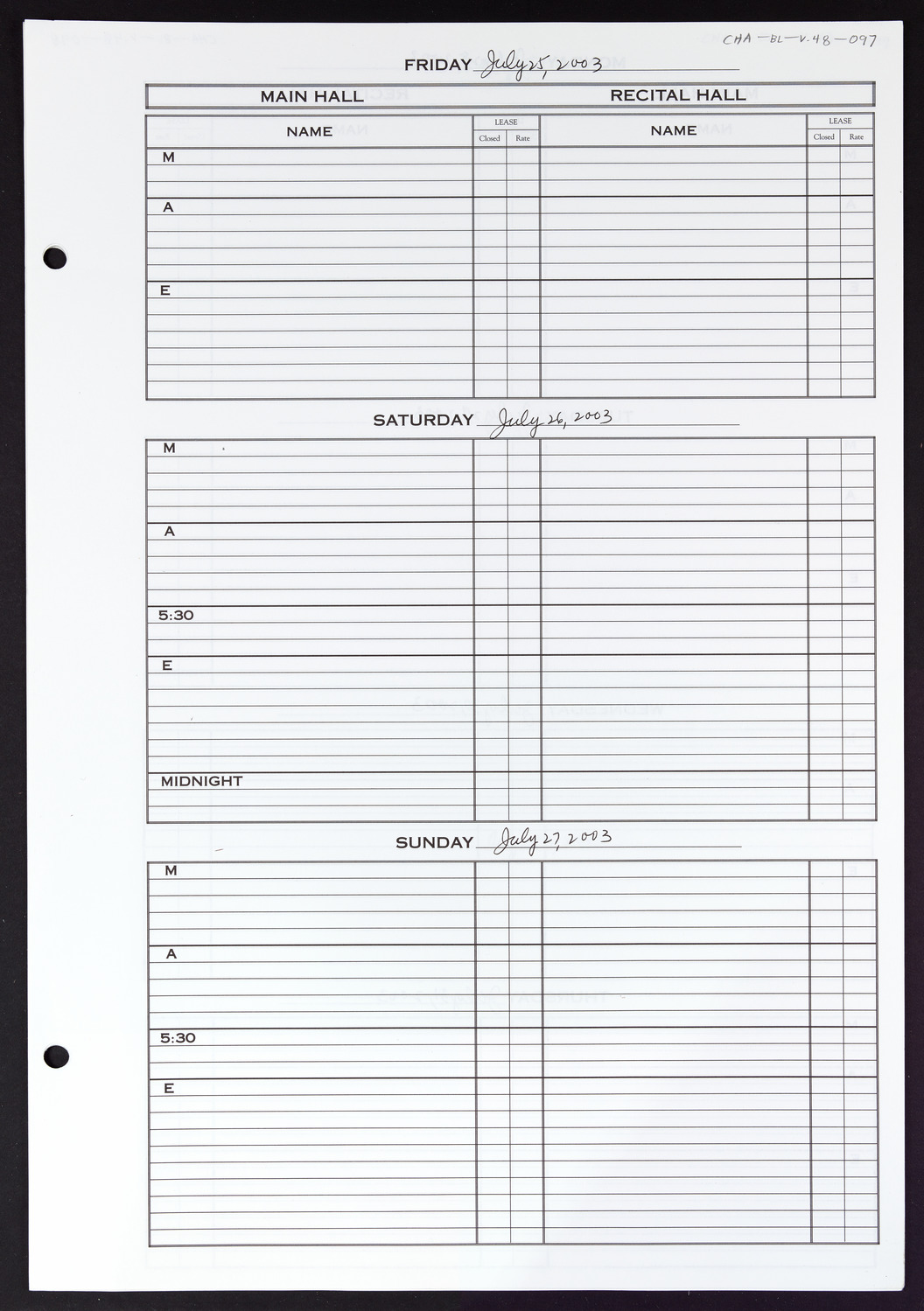 Carnegie Hall Booking Ledger, volume 48, page 97