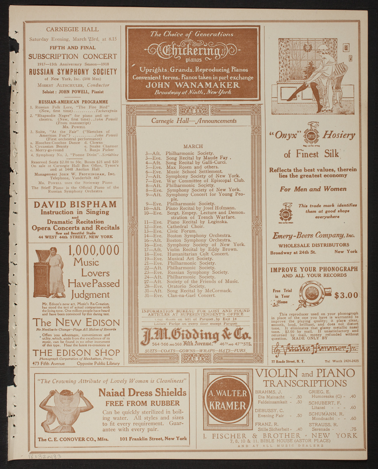 Russian Symphony Society of New York, March 2, 1918, program page 3