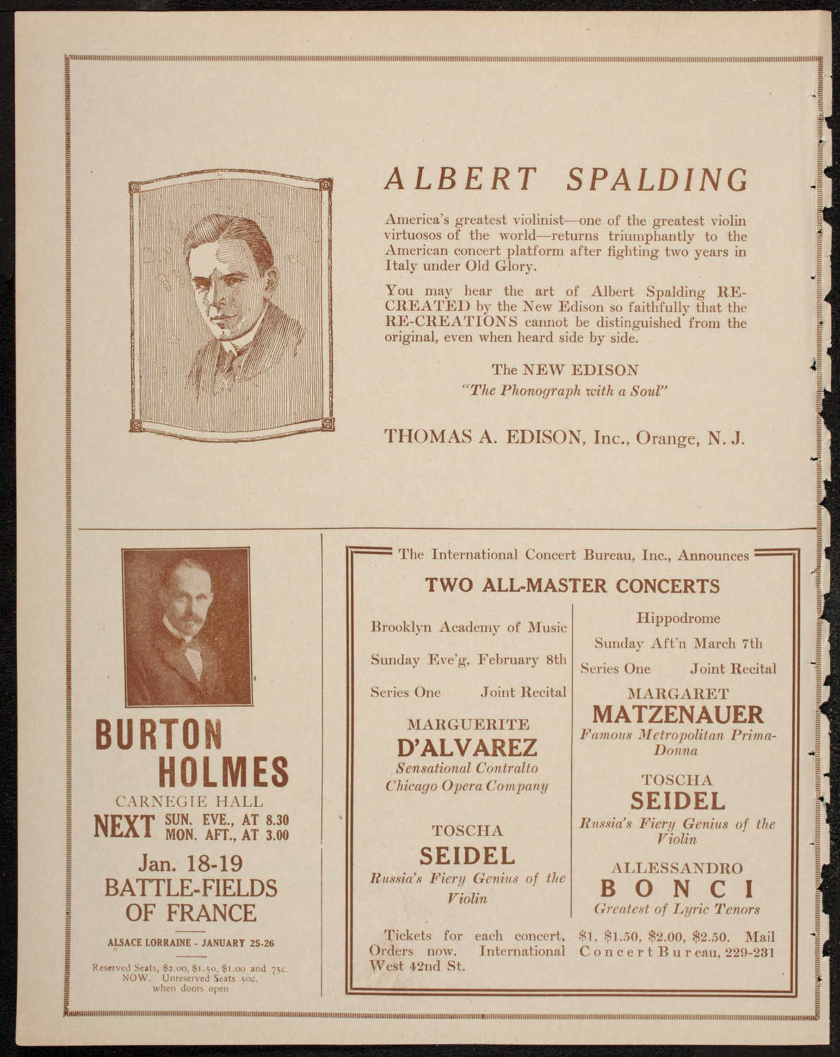 Fritz Kreisler, Violin, January 14, 1920, program page 2