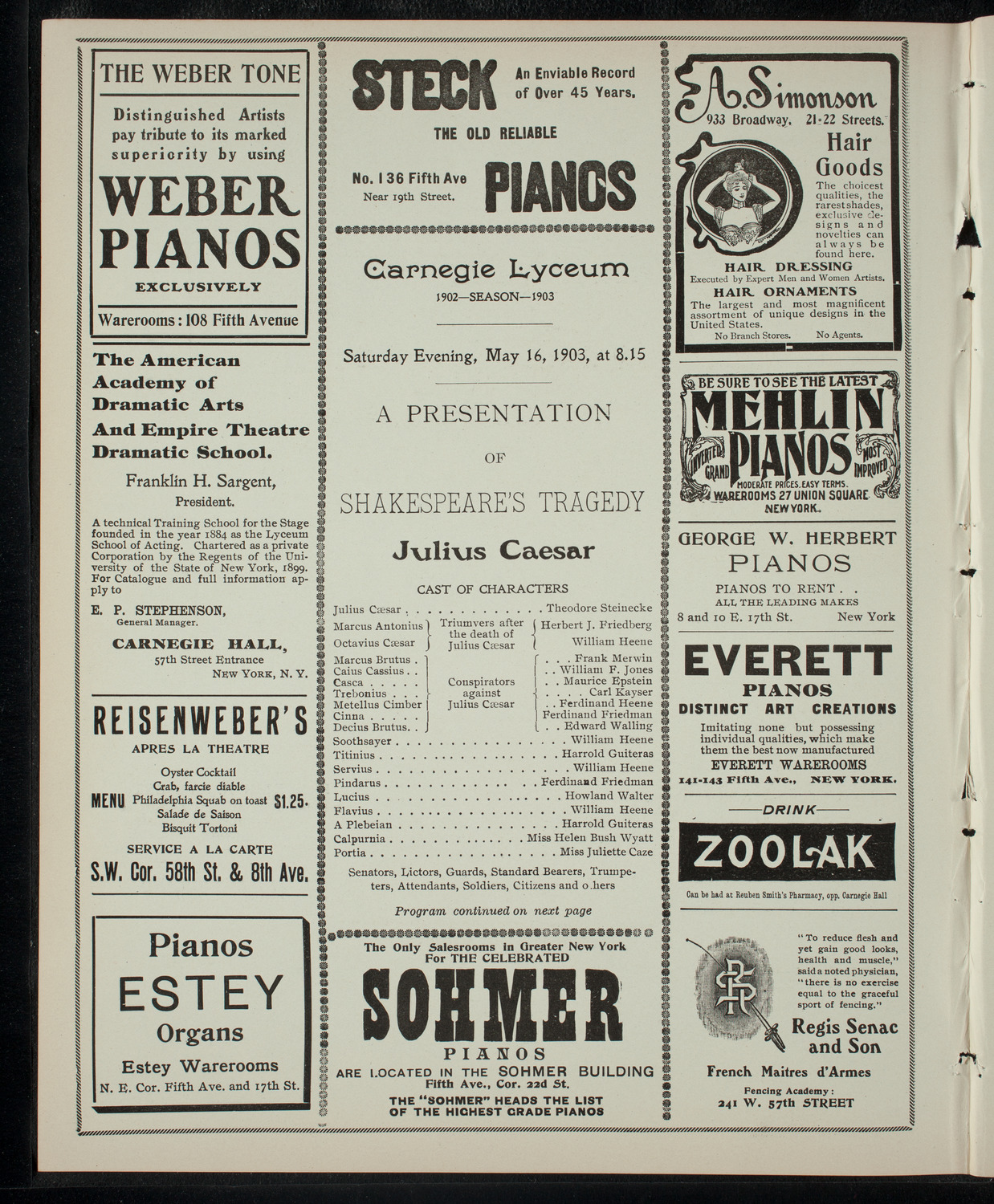 Monroe Dramatic Society, May 16, 1903, program page 2