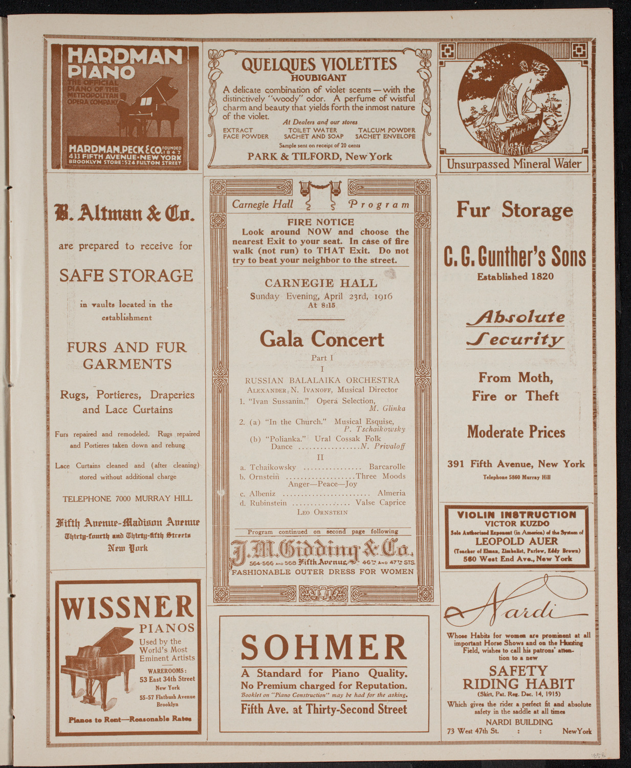 Leo Ornstein with Nina Dimitrieff and Russian Balalaika Orchestra, April 23, 1916, program page 5
