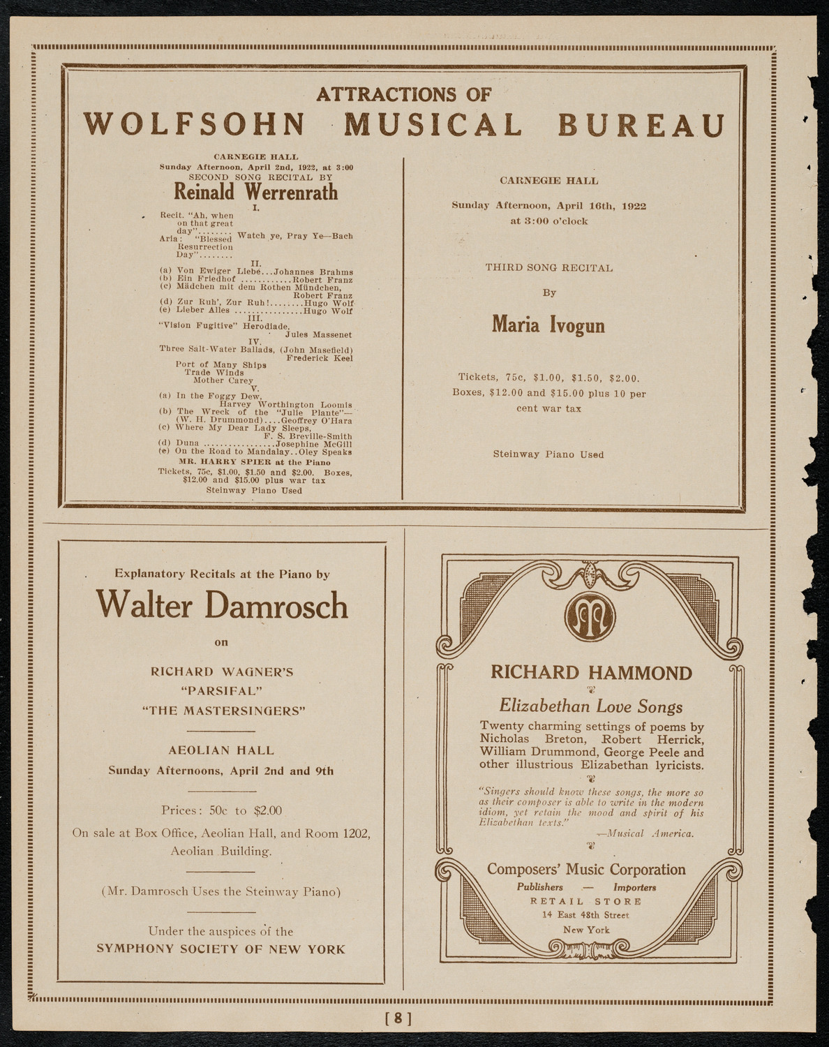 Philadelphia Orchestra, March 28, 1922, program page 8