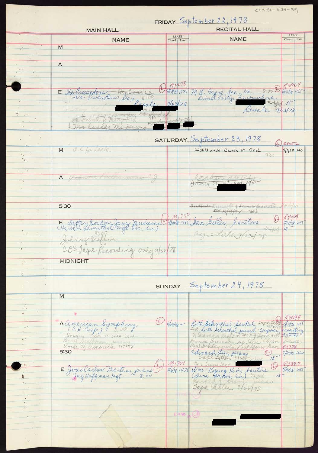 Carnegie Hall Booking Ledger, volume 24, page 9