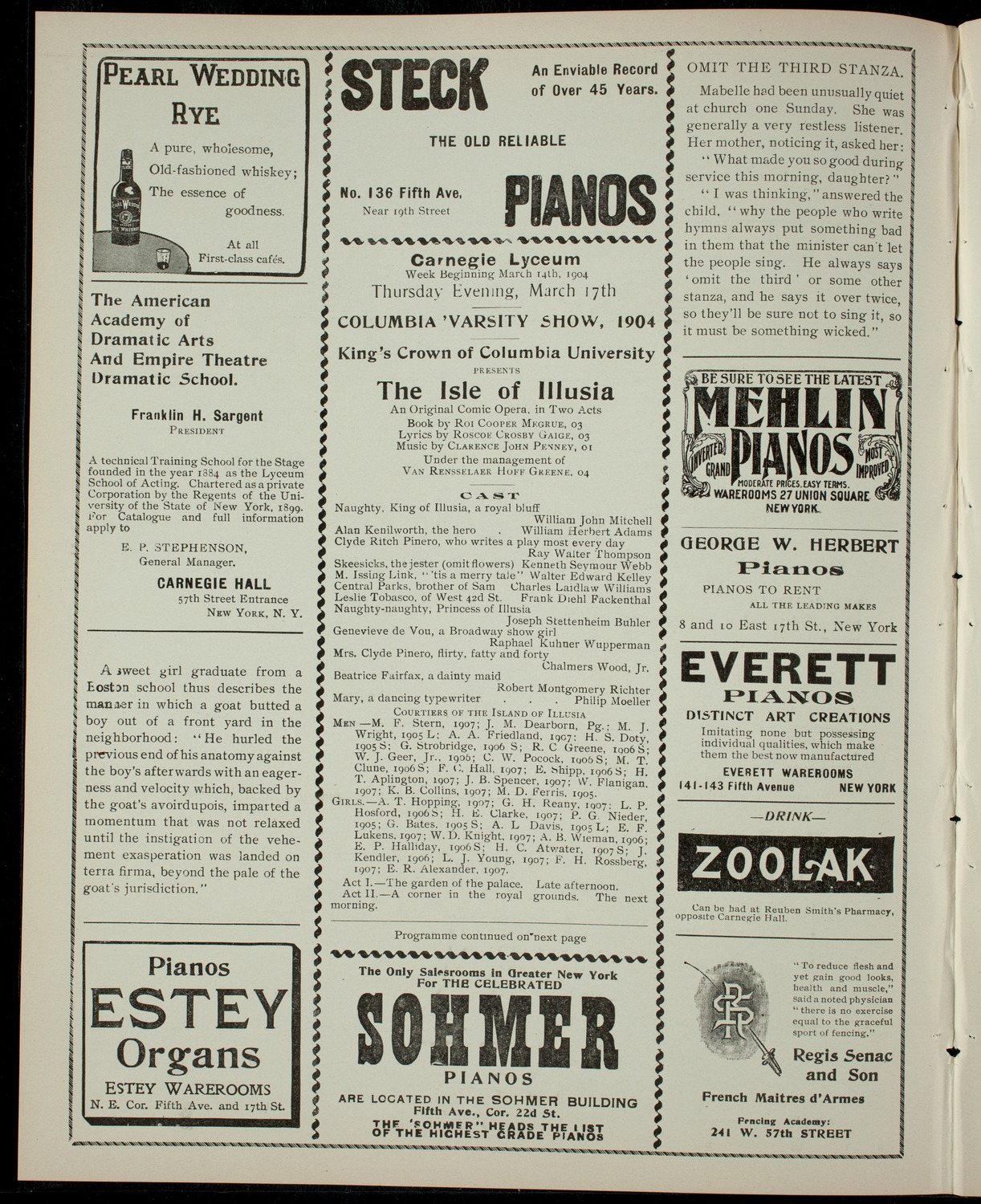 Columbia Varsity Show 1904, March 17, 1904, program page 2