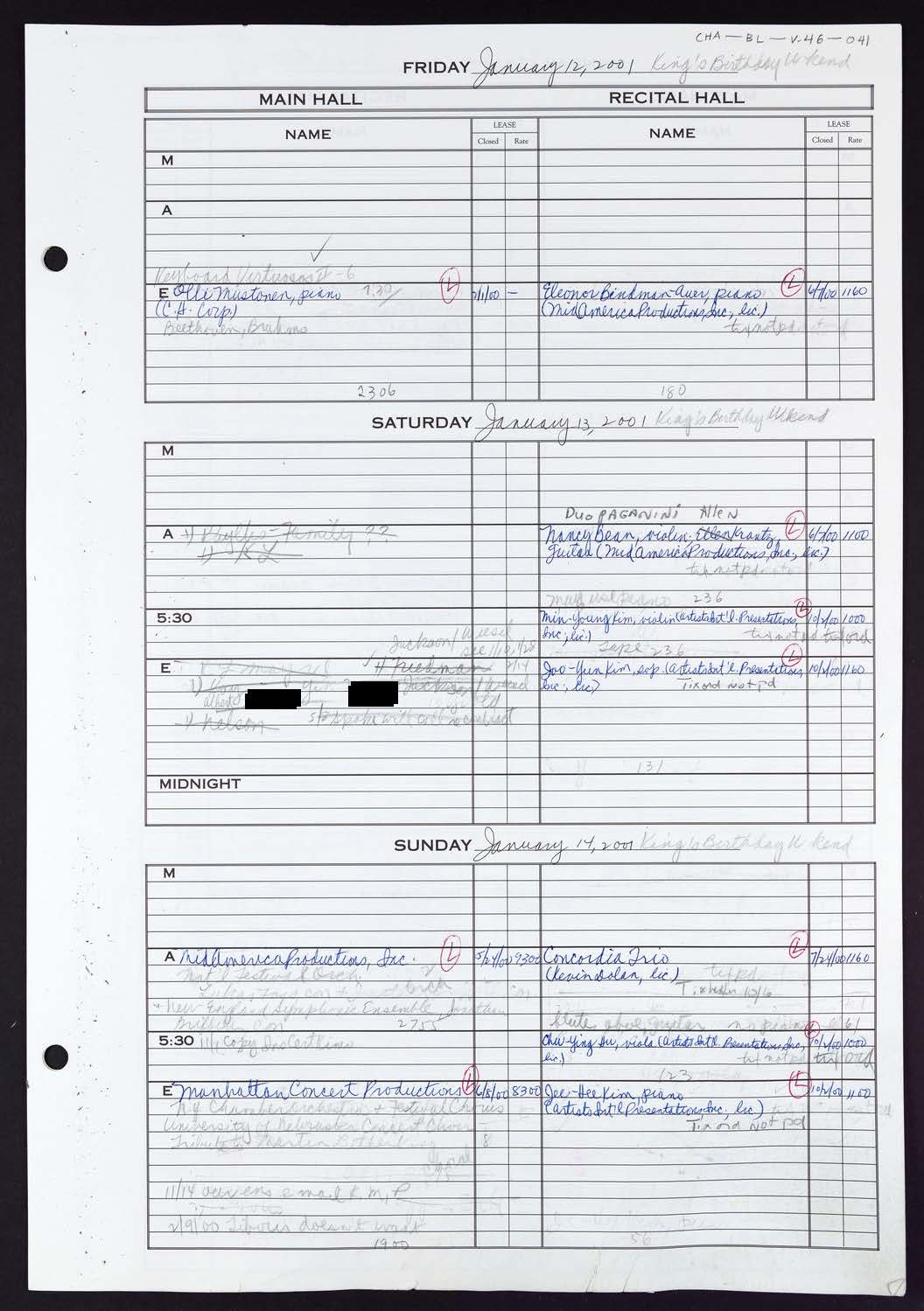 Carnegie Hall Booking Ledger, volume 46, page 41