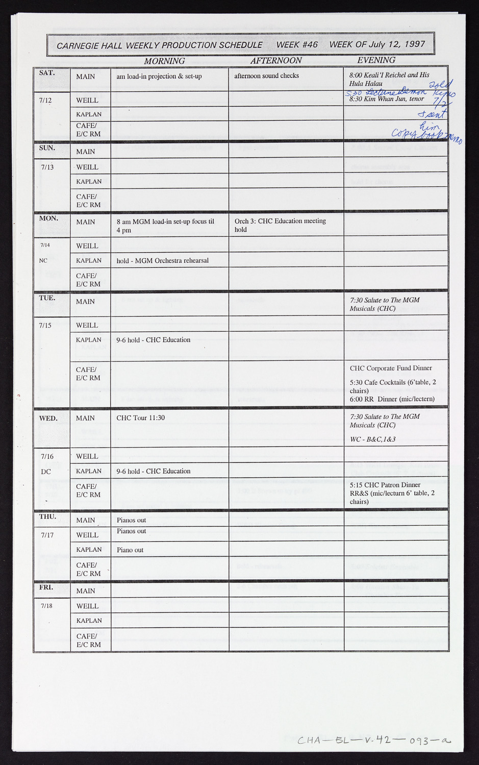 Carnegie Hall Booking Ledger, volume 42, page 93a