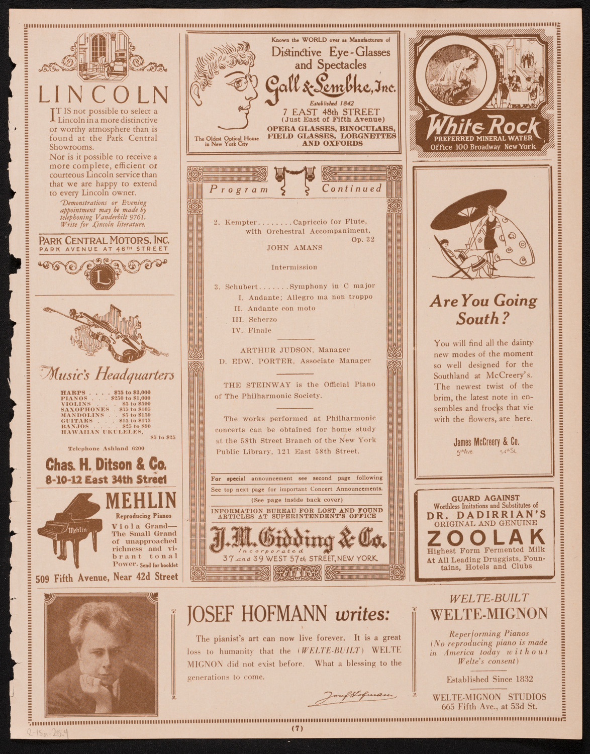 New York Philharmonic, February 15, 1925, program page 7