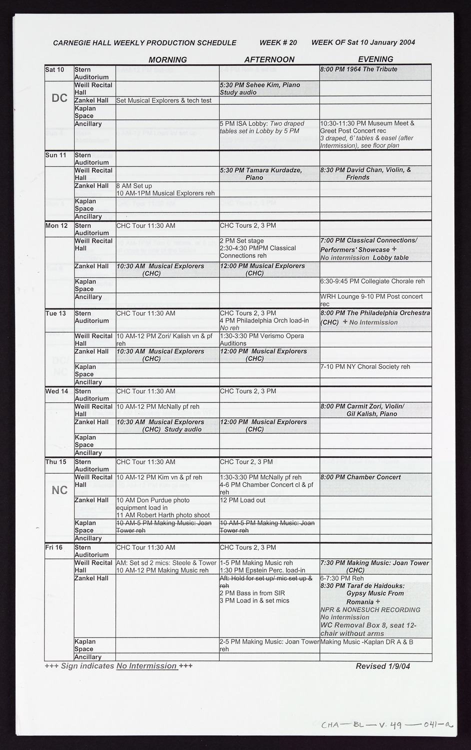 Carnegie Hall Booking Ledger, volume 49, page 41a