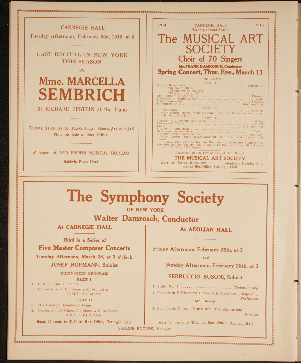New York Philharmonic, February 21, 1915, program page 8