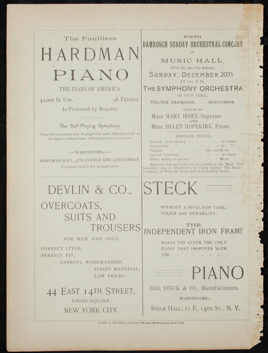 New York Symphony String Quartet, December 20, 1891, program page 12