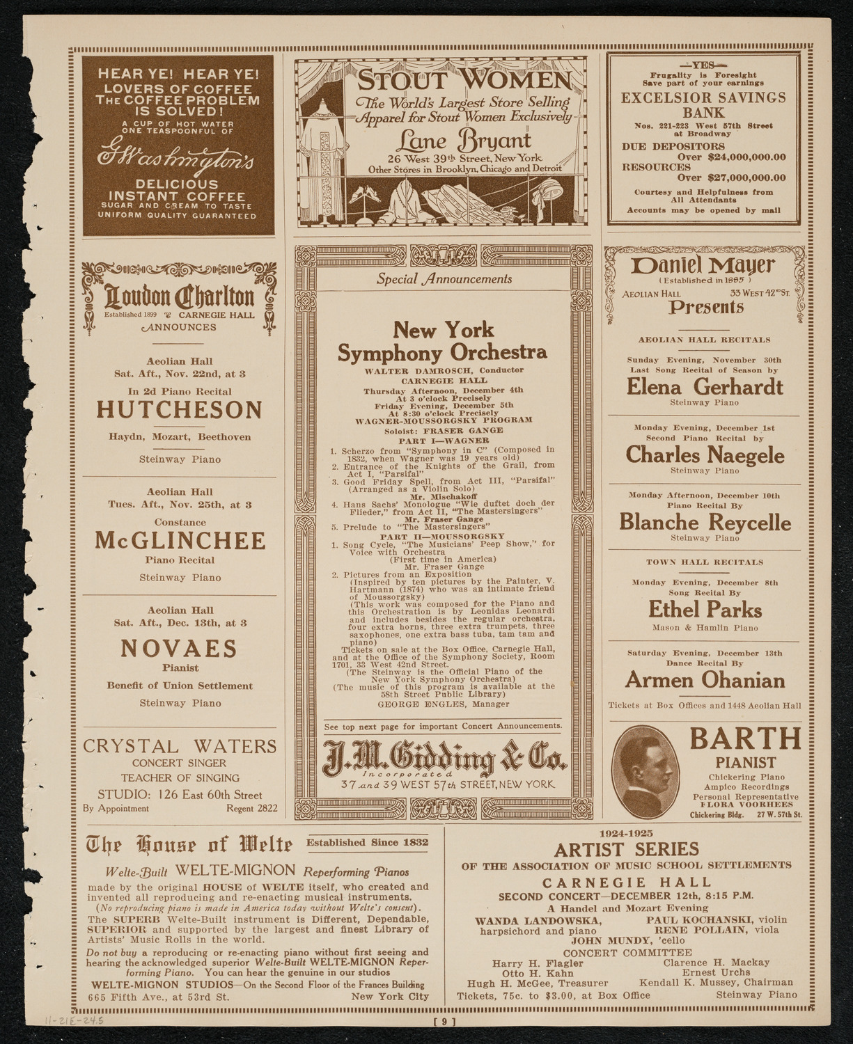 New York Symphony Orchestra, November 21, 1924, program page 9